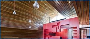 Таван на дървени релси в интериорния дизайн