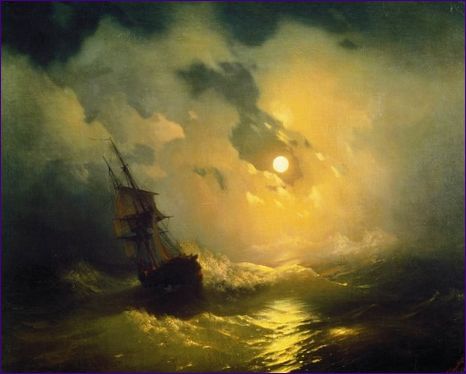 Буря в морето през нощта