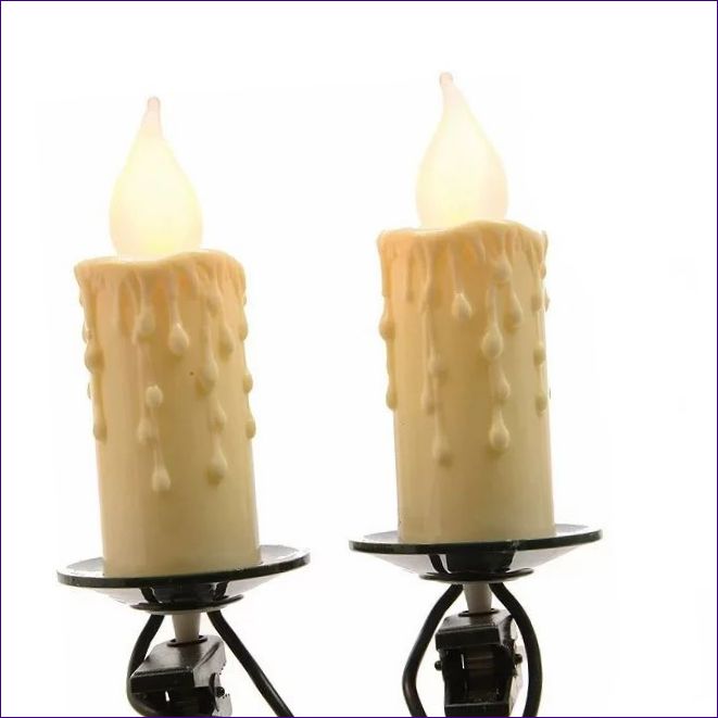 Kaemingk Candles Гигантски огнеупорни свещи с 30 матирани бели лампи с щипки, 12 м, зелено PVC
